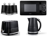 Tower Solitaire Black Kettle Toaster T24042BLK Microwave & Canisters Set of 6