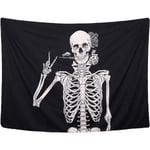 Rock and Roll Skull Tapestries, Funny Skull Human Skeleton Tapestry Wall Hanging for Room Decoration, Black and White Wall Art Tapestry