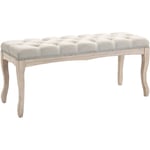 Homcom - Banc banquette capitonnée style classique chic dim. 110L x 40l x 48H cm piètement bois hévéa sculpté lin beige