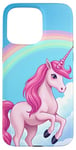 Coque pour iPhone 15 Pro Max Licorne rose mignonne avec arc-en-ciel coloré magique