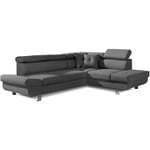 Bestmobilier - Lisbona - canapé d'angle droit convertible - 5 places - avec têtières - gris foncé