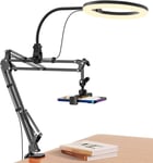 Ring Light avec Trépied pour Bureau, 10"" Anneau Lumineux LED avec Support de Téléphone, Ring Light avec Support de Bras avec 3 Modes de Lumière 10 Luminosité pour Youtube, TikTok, Live Stream