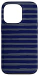 Coque pour iPhone 13 Pro Bleu Marine Gris Rayé Girly Esthétique Preppy Stripe