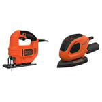 BLACK+DECKER 400 W Compact Jigsaw Power Tool with Blade and Kitbox, KS501-GB & BLACK+DECKER 55 W Detail Mouse Electric Sander with 6 Sanding Sheets, BEW230-GB