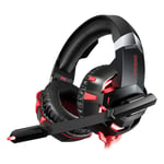 Casque de jeu LED lumières micro antibruit filaire casque de jeu stéréo casque pour PS4 Xbox Switch PC ordinateur portable, noir et rouge