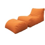 Chaise longue de salon moderne, Made in Italy, Fauteuil avec repose-pieds en nylon, Pouf rembourré pour chambre, 120x80h60 cm, Couleur orange - Dmora