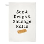 Sex & Drugs & Sausage Rolls Tea Towel Music Humour Birthday Funny Love