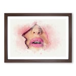 Big Box Art Pink Lips Breaking Through in Abstract Framed Wall Art Picture Print Ready to Hang, Walnut A2 (62 x 45 cm)