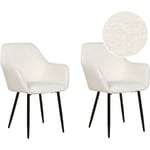 Lot de 2 Chaises de Salle à Manger Modernes avec Accoudoirs et Assise Rembourrée en Tissu Bouclé Blanc Alden