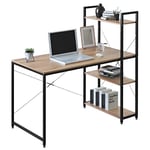 WOLTU Table de Bureau avec Rangement,120x60cm, Bureau d'ordinateur avec Étagère Réversible à 4 Niveaux, Bureau Stable et Robuste, en Bois d'Ingénierie et Métal, Noir+Chêne Clair