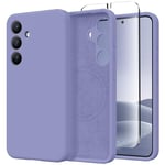 GVIEWIN Compatible with Samsung S24 Case Galaxy with Screen Protector,Compatible with Magsafe,Silicone Integrated Camera Fullbody Protection Shockproof Anti-scratch Soft Microfiber Lining, Taro Purple