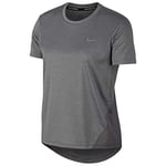 NIKE Women Miler Short-Sleeve Running Top - Gunsmoke/Heather/Reflective Silver, Large