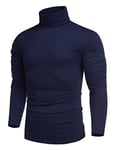 COOFANDY Pull Homme à Col Roulé Hiver T Shirt Manches Longues Confortable sous-Pull Col Roulé Pull-Over Sweat Pull à col Montant pour Homme Automne et Hiver Marine M