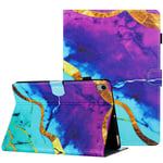 iPad 10.9" (2024/2022) Konstläder Fodral m. Stativ och Korthållare - Lila / Blå Marmor