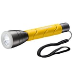 VARTA Lampe Torche LED incl. 2x piles AA, Outdoor Sports F20, lumière avec deux modes d'éclairage, lampe de poche avec poignée caoutchoutée, très robuste, jaune