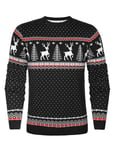 Aottori Pull de Noël Col Rond sous-Pull de Noël Famille avec Renne Flocon de Neige Pullover Tricoté à Manches Longues Chaud Basique Sweater Chandail Homme-Noir XXL