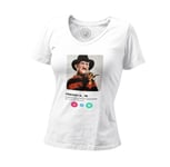 T-Shirt Femme Col V Freddy K. Film Horreur Réseau Social Rencontre Amour