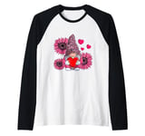 Cute Pink Gnome Sunflower Valentines Day Raglan Baseball Tee