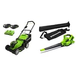 Greenworks 24V 41cm Battery Mower G24X2LM412x with 2x2Ah Battery and Dual Slot Charger & 2X24V Cordless Leaf Vacuum and Leaf Blower 2-in-1 GD24X2BV Tool Only