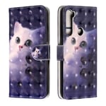 KM-WEN® Case for Xiaomi Redmi Note 8 (6.3 Inch) 3D Design White Cat Pattern Magnetic Closure PU Leather Wallet Case Flip Cover Case Bag with Stand Protective Cover Color-3