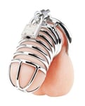 Blue Line Deluxe Chastity Cage Silver Penis Restraint Device Metal Lock Mens