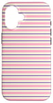 Coque pour iPhone 16 Rose Violet rayé Esthétique Girly Preppy Rayures blanches