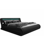 Lit Coffre pour Matelas Lit Adulte Couleur Noir avec led Matériaux bois et simili cuir Coffre de rangement Modèle Rodas 160x200cm