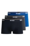 BOSS Mens Trunk 3P Power Three-Pack of Logo-Waistband Trunks in Stretch Cotton