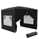 Outsunny Tonnelle Tente de réception Barnum Pop-up Pliant 3 x 3 m 4 parois Amovibles + Sac de Transport Noir