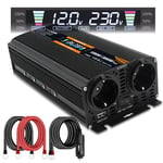 Yinleader convertisseur de Tension 12v 220v 1500W /3000W convertisseur Voiture à Onde modifiée avec écran Transformateur Dual Prise UE, USB