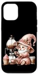 Coque pour iPhone 12/12 Pro Pink Gnome With Retro Coffee Machine For Mama Coffee Lover