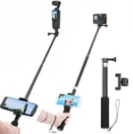 Bâton de Selfie Accessoires pour Canne d'extension Clip de Fixation pour téléphone Portable Compatible avec la caméra d'action GoPro Hero 10/9/DJI Osmo Pocket 3