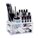 Relaxdays Cosmetic Organiser with 4 Drawers, Makeup Kit for Lipstick, Nail Polish, Acrylic Jewellery Stand, Transparent, 19 x 23.5 x 14 cm