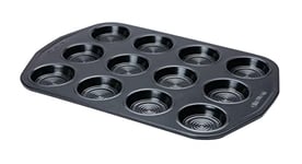 Circulon Ultimum Shallow Muffin Trays for Baking 12 Cup - Non Stick Bun Tins, Freezer and Dishwasher Safe Carbon Steel Bakeware, Black