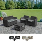 Salon de jardin Grand Soleil Sorrento en Poly rotin table basse fauteuils extérieur 4 places Couleur: Noir