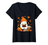 Womens Cute Ghost Reading Book Lovers Halloween Ghost Coffee Cozy V-Neck T-Shirt