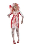 Smiffys Costume infirmière zombie galbée, avec robe & tiare,Blanc/Rouge,2XL