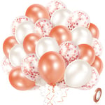 Anniversaire Ballons Kit mit Confettis Rose or Blanc (60 PCs), Helium Ballons en Latex de 12 Pouces pour Anniversaires, Mariages, Graduations, Festivals et Décorations