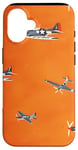 Coque pour iPhone 16 Drapeau américain minimaliste orange tropical P-51 Mustang de la Seconde Guerre mondiale