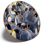 1 x Emperor Penguin Crowd - Round Coaster Kitchen Student Kids Gift #14635