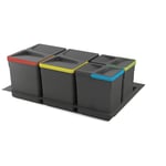Kit poubelle de tri sélectif pour tiroir de cuisine avec socle Recycle hauteur 266mm, 2x15litres, 2x7litres, module 800mm, Plastique Gris antracite