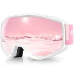 Findway Masque de Ski, Lunette de Ski pour Homme Femme Adulte, Masqué Ski OTG pour Ski et Snowboard Anti-buée, Anti-UV Rose Photochromique Lentille Sphérique