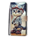 Adolasx Coque Compatible pour Samsung Galaxy A14 4G 5G avec Cordon Clapet a Rabat Cuir Motif Drôle Animal Magnetique Antichoc Étui PU Case Cover Portefeuille - Chat B