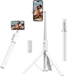 Perche Selfie 140cm, Trepied Smartphone Avec Télécommande Bluetooth Rechargeable, Selfie Stick Tripod En Aluminium Extensible, Compatible Avec Téléphones Iphone, Samsung Et Android - Blanc