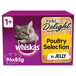96 X 85g Whiskas Pure Delight 1+ Adult Cat Food Pouches Mixed Poultry In Jelly