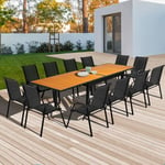 Salon de jardin poly extensible table 135/270 cm et 12 chaises bois et noir - Noir