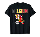 Dabbing Unicorn Belgium Soccer Fans Jersey Belgian Flag T-Shirt