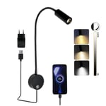 Lampes de Lecture Murales avec interrupteur Tactile Dimmable, LumièRes de Lit à LED avec Port USB, 3W Lampe à Col de Cygne Flexible, MontéE Sur Le Mur à CôTé Des Applique Liseuse en Aluminium, 3000K