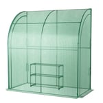 Serre De Jardin Adossée En Pe 198,5 X 98 X 215 Cm Avec Étagère À Plantes 3 Niveaux 2 Portes Zippées Imperméable Cadre En Acier Pour Semis Et Pot Vert Helloshop26 20_0005938