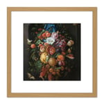 De Heem Still Life Festoon Of Fruit And Flowers 8X8 Inch Square Wooden Framed Wall Art Print Picture with Mount